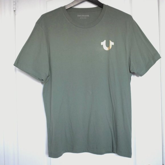 COPY - True Religion World Tour logo back t-shirt in militant green/gold - Picture 2 of 12